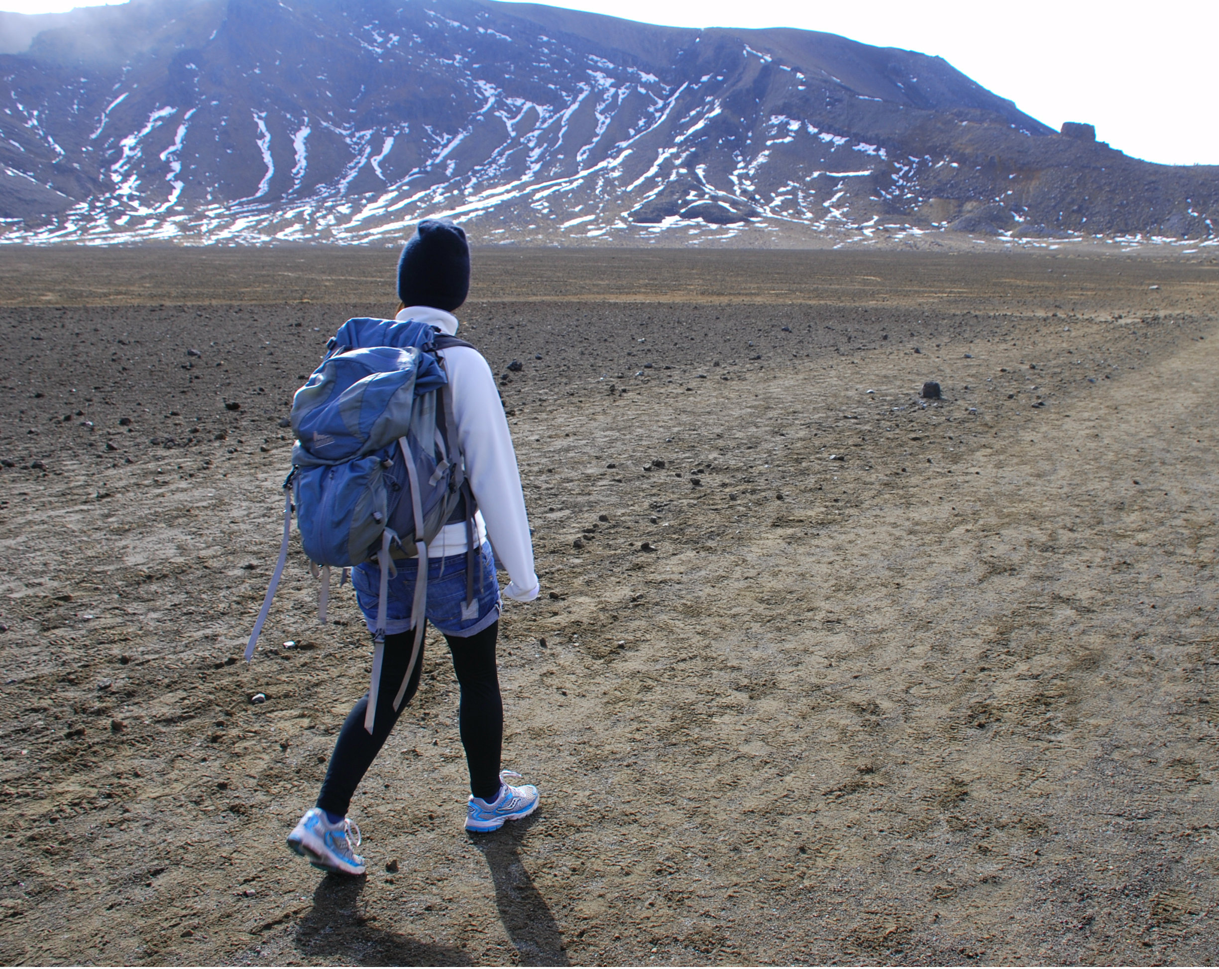 Traversing the crater as part of Tongariro Crossing in National Park, North Island, New Zealand.